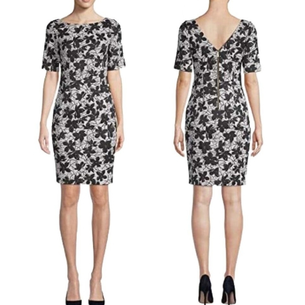 Calvin Klein Black & White Floral Sheath Dress - Classic Women's Dress Size 2